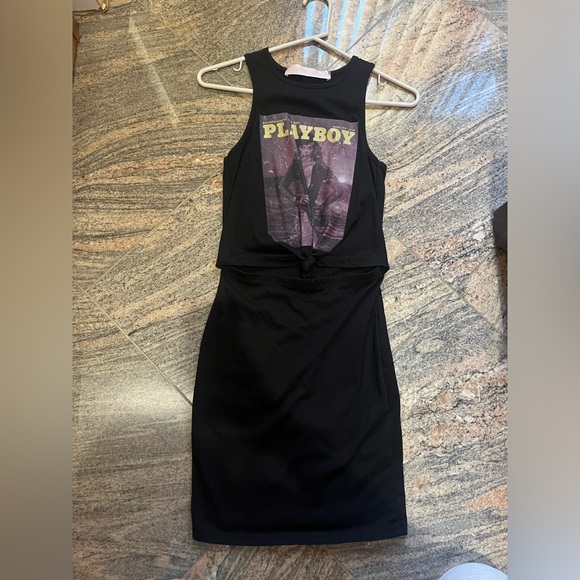 Playboy X Misguided black tank top cutout midriff mini dress size US4 NEW! - Picture 1 of 9